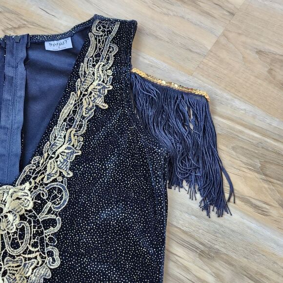 💜Black & Gold Flapper Costume Dress Small - Picture 7 of 16